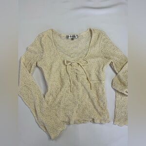 Madden Girl Cream Lace Tie Front Flared Sleeve Top